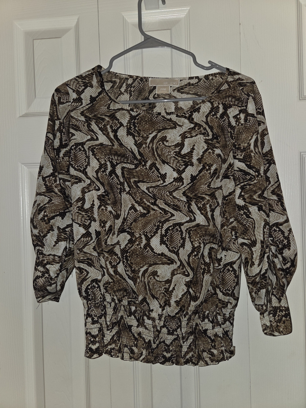 MICHAEL Michael Kors Brown Snake-Print Long Sleeve Banded Blouse
